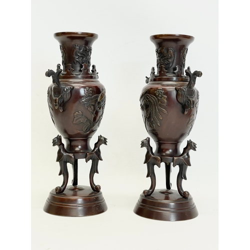 259 - A pair of late 19th century Japanese bronze vases. 24.5cm