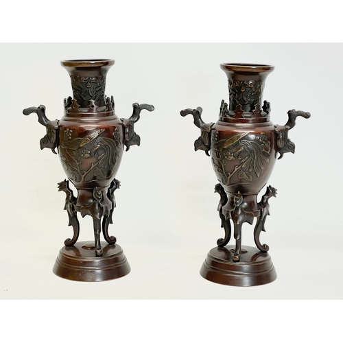 259 - A pair of late 19th century Japanese bronze vases. 24.5cm