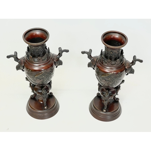 259 - A pair of late 19th century Japanese bronze vases. 24.5cm