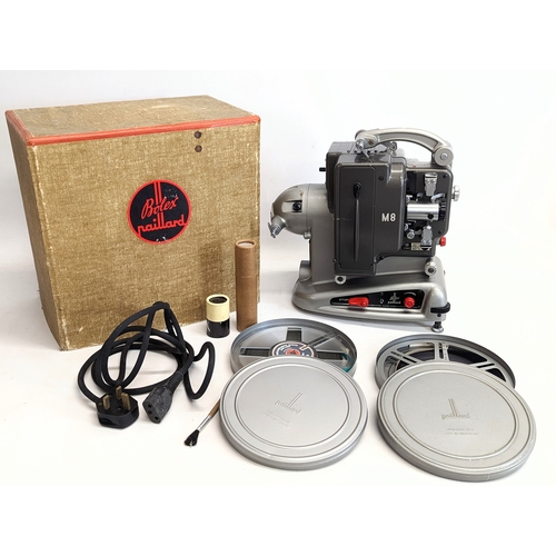 175 - A 1950s Paillard Bolex M8 8mm projector. Swiss-made. With 2 reels, in original box.