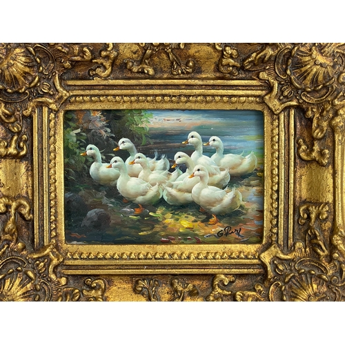 358 - A signed oil painting in an ornate gilt frame. 38x32cm