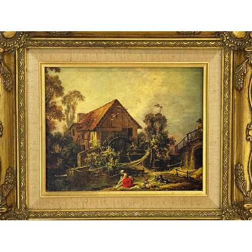 363 - 2 vintage ornate gilt framed prints  of the original paintings by Francois Boucher.  Mill at Charent... 