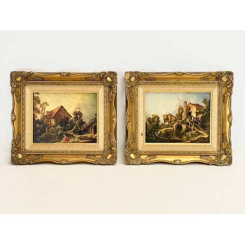 363 - 2 vintage ornate gilt framed prints  of the original paintings by Francois Boucher.  Mill at Charent... 