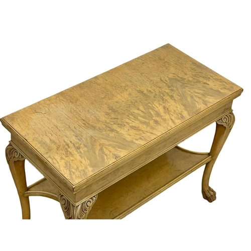 320 - A vintage Limed Burr Walnut turnover games table, on Ball & Class feet. 77 x 39 x 60cm