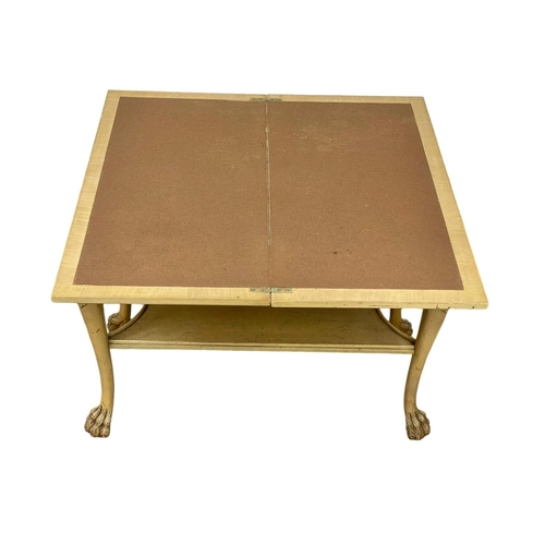 320 - A vintage Limed Burr Walnut turnover games table, on Ball & Class feet. 77 x 39 x 60cm