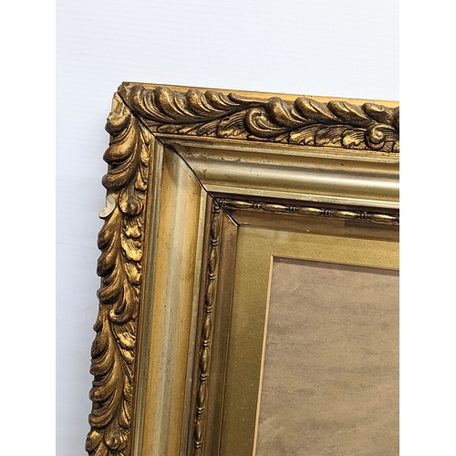 101F - A large early 20th century gilt framed pastel, Cherubs After Raphael. 57.5x69cm with frame, 43.5x55c... 