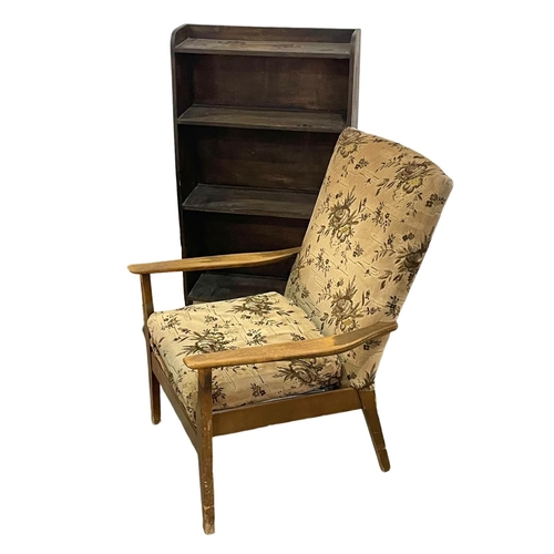 373Q - A sundry lot of vintage furniture. A Parker Knoll armchair, 2 wicker chairs, a bedroom chair and an ... 