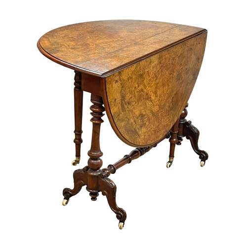 901 - A large Victorian Burr Walnut Sutherland table. Circa 1860. Open 108x91x72cm