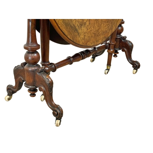 901 - A large Victorian Burr Walnut Sutherland table. Circa 1860. Open 108x91x72cm