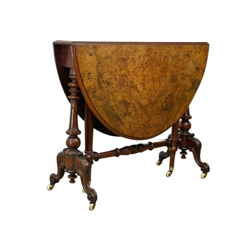 901 - A large Victorian Burr Walnut Sutherland table. Circa 1860. Open 108x91x72cm