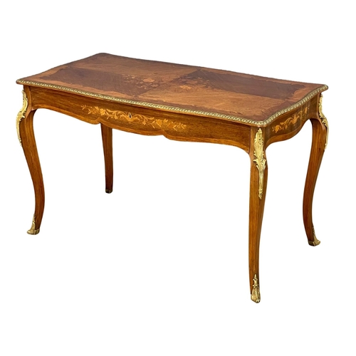 906 - A good quality vintage 18th century style French inlaid rosewood writing desk, with brass ormolu mou... 