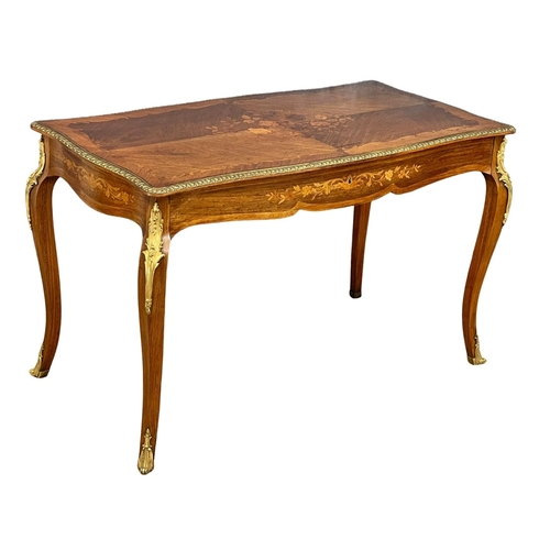 906 - A good quality vintage 18th century style French inlaid rosewood writing desk, with brass ormolu mou... 