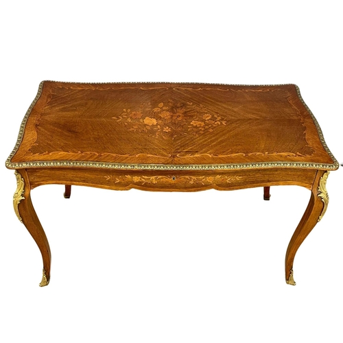 906 - A good quality vintage 18th century style French inlaid rosewood writing desk, with brass ormolu mou... 