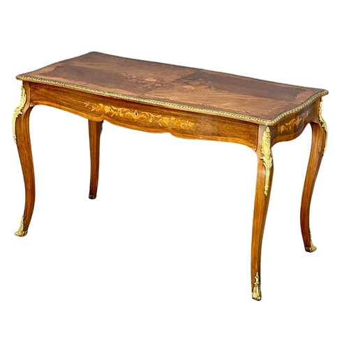 906 - A good quality vintage 18th century style French inlaid rosewood writing desk, with brass ormolu mou... 