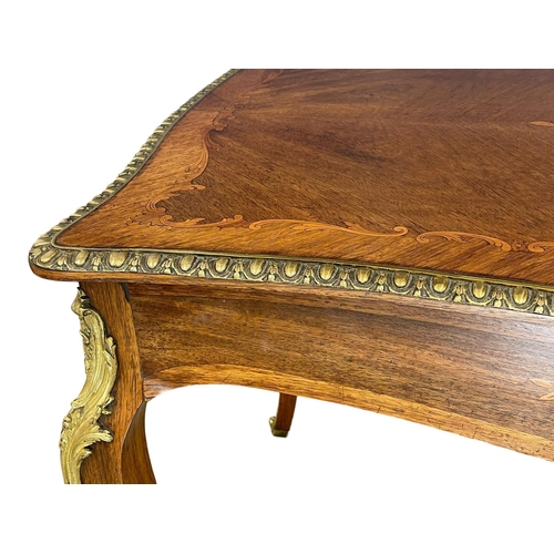 906 - A good quality vintage 18th century style French inlaid rosewood writing desk, with brass ormolu mou... 