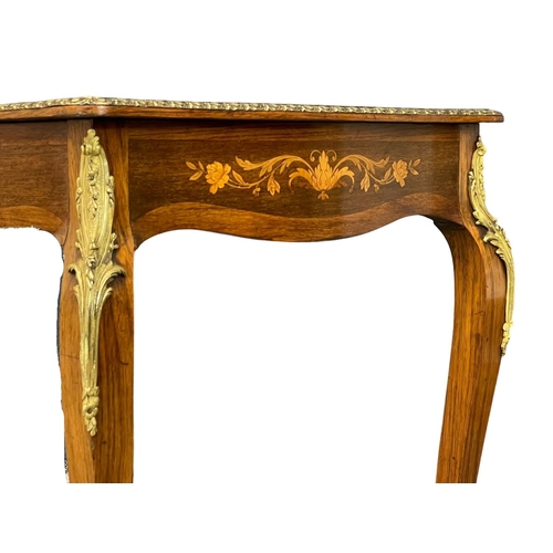 906 - A good quality vintage 18th century style French inlaid rosewood writing desk, with brass ormolu mou... 