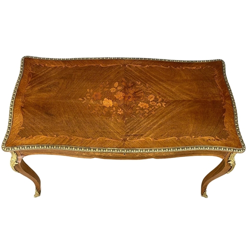 906 - A good quality vintage 18th century style French inlaid rosewood writing desk, with brass ormolu mou... 