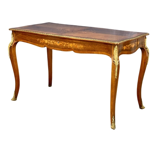 906 - A good quality vintage 18th century style French inlaid rosewood writing desk, with brass ormolu mou... 