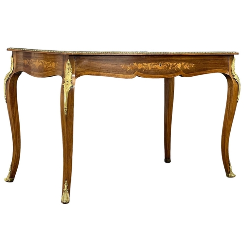 906 - A good quality vintage 18th century style French inlaid rosewood writing desk, with brass ormolu mou... 