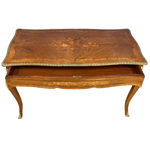 906 - A good quality vintage 18th century style French inlaid rosewood writing desk, with brass ormolu mou... 