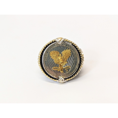 603 - A Saint Michael The Archangel One Crown, 2015, on a silver ring with gold plate, stamped BGE. Total ... 