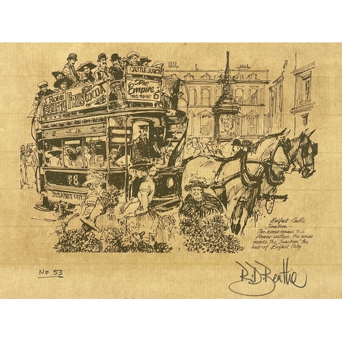 389H - A signed print my renowned Irish artist Robert. D. Beattie. Number 53. Belfast Castle Junction. 32 x... 