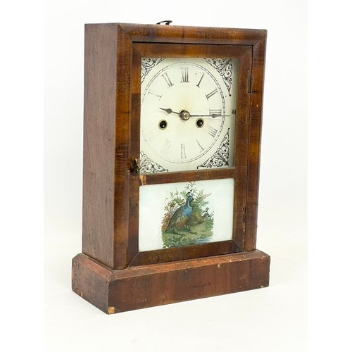 389Q - A late 19th century American walnut mantle clock by Ansonia Clock Company, with key, pendulum. 24x10... 