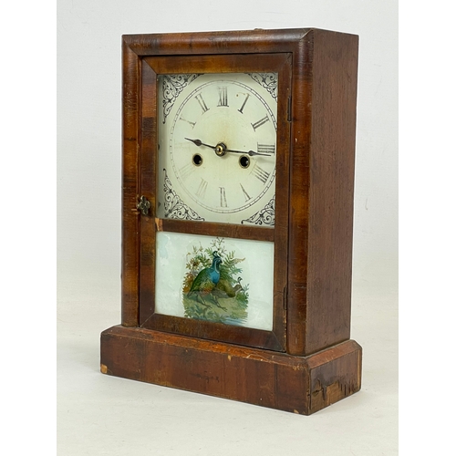 389Q - A late 19th century American walnut mantle clock by Ansonia Clock Company, with key, pendulum. 24x10... 