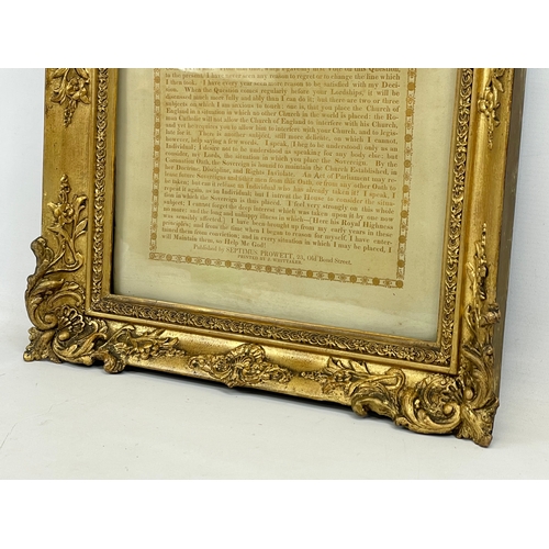 389S - A 19th century Speech of The Duke of York in the House of Lords, April 25, 1825. In gilt Georgian fr... 