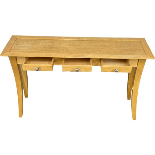 77 - A large modern Beech side table with 3 drawers. 122x35x76cm