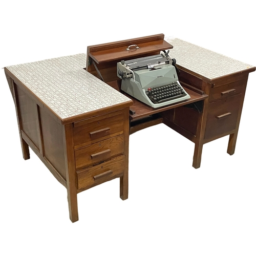 1092 - A large vintage desk with built in typewriter