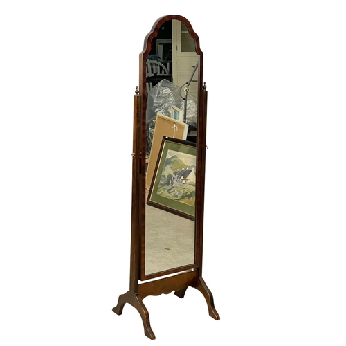 1096 - A vintage mahogany framed cheval mirror. 142cm