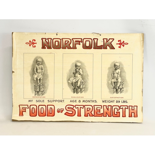 77 - A vintage Norfolk Baby Food showcard advertising sign. Food & Strength. 68x46cm