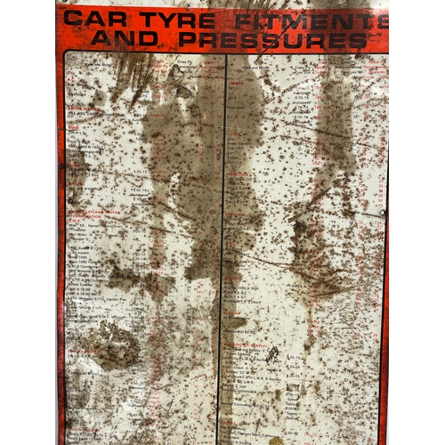 78 - An Indian Tyres enamel sign. Car Type Fitments and Pressures. 30x83cm