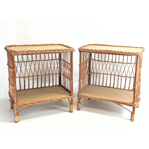 319 - A pair of two tiered wicker bedsides. 55x35x58.5cm