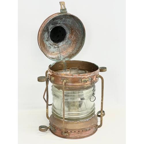 84 - A large 19th century copper and brass ships lantern by Ellermans Wilson Line LTD. Anchor. 40x25x55cm