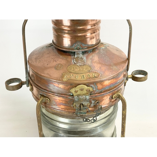 84 - A large 19th century copper and brass ships lantern by Ellermans Wilson Line LTD. Anchor. 40x25x55cm