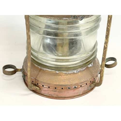 84 - A large 19th century copper and brass ships lantern by Ellermans Wilson Line LTD. Anchor. 40x25x55cm