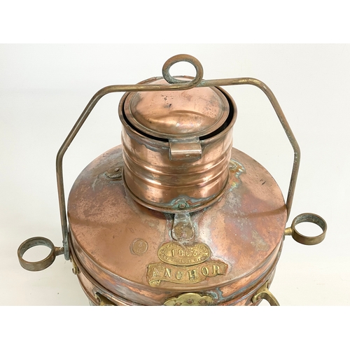 84 - A large 19th century copper and brass ships lantern by Ellermans Wilson Line LTD. Anchor. 40x25x55cm