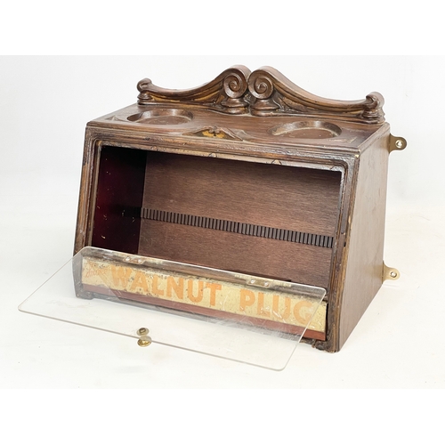 142 - A vintage shops cigar display cabinet, with enamel Smoke Walnut Plug advertising. 29x31x21cm