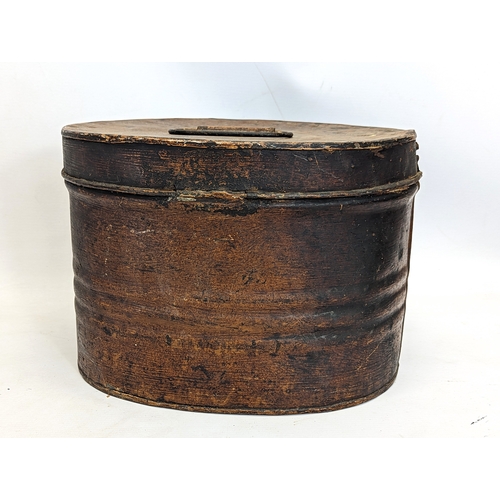 342 - A Victorian metal hat box. 32x23cm