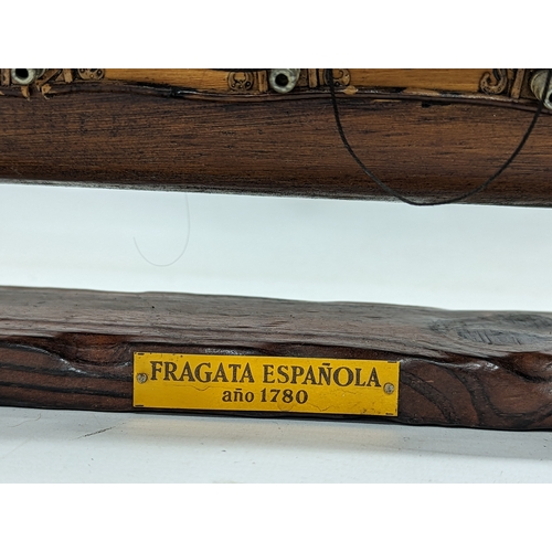 237 - A vintage wooden model ship of Fragata Espanola, 1780. 51.5cm