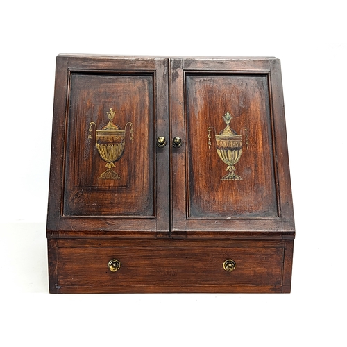 149 - An Edwardian mahogany desk top organiser, with painted panel. 40x2537cm