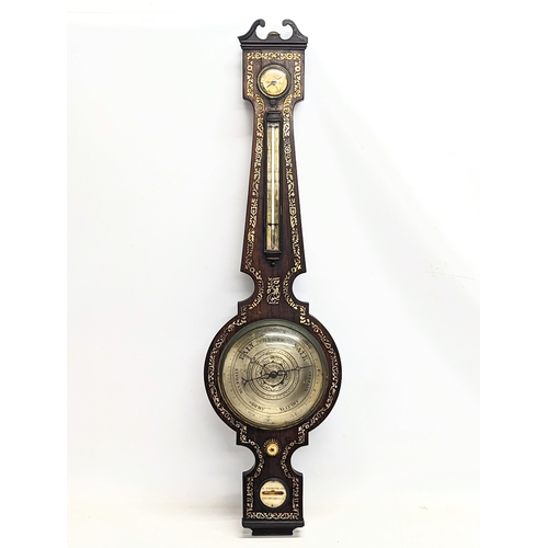 154 - A Georgian rosewood barometer with silver plated inlay. 102cm