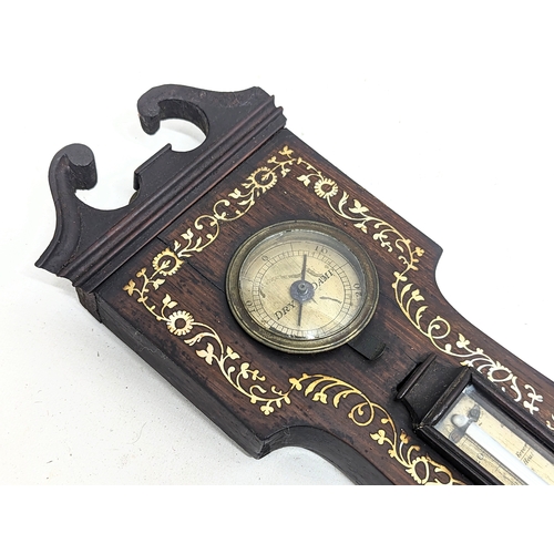 154 - A Georgian rosewood barometer with silver plated inlay. 102cm