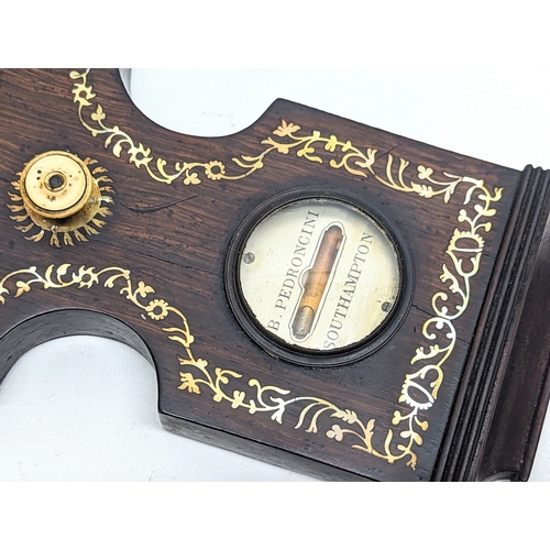 154 - A Georgian rosewood barometer with silver plated inlay. 102cm