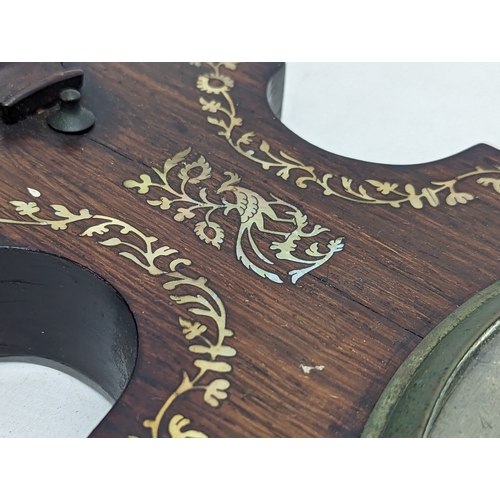 154 - A Georgian rosewood barometer with silver plated inlay. 102cm