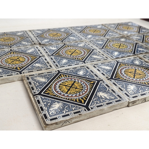 156 - A set of 11 Victorian tiles. 15.5cm