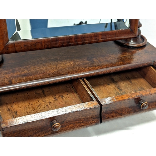 157 - A large good quality Victorian mahogany dressing mirror with 2 drawers and Barley Twist pillars. 64x... 