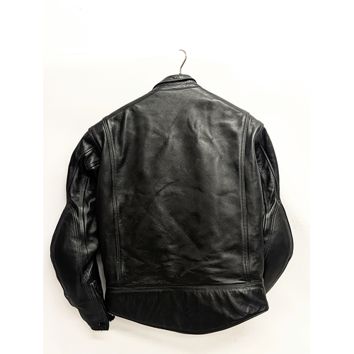 239 - A men's leather motorcycle jacket with padded elbows, by BKS Leather.